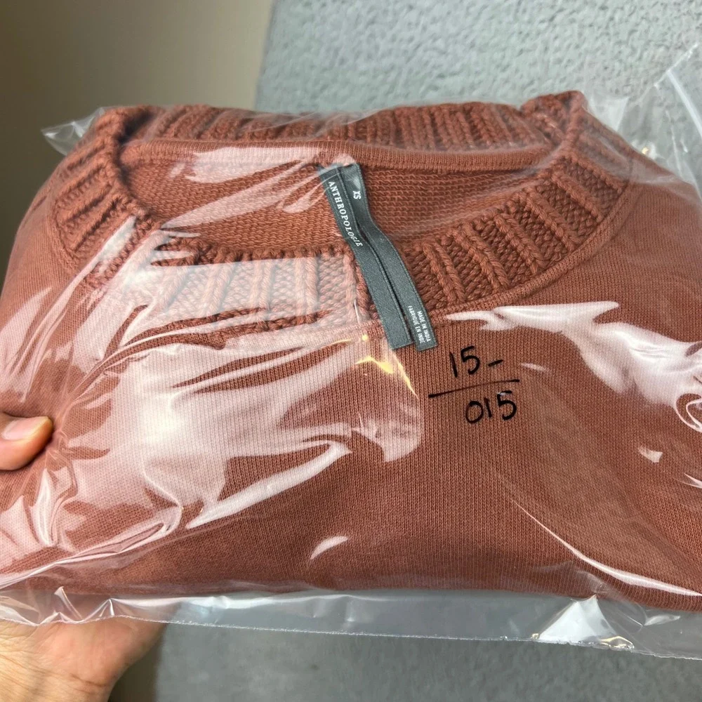 Anthropologie Womens XS Terracotta Orange Puff Sleeve Cropped Sweatshirt Cotton
